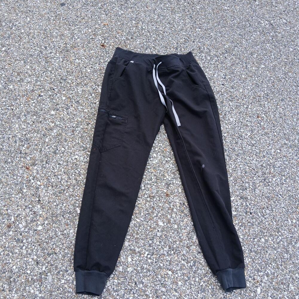 FIGS Pants Womens Small Black Jogger Scrub Cargo Pocket Drawstring Elastic